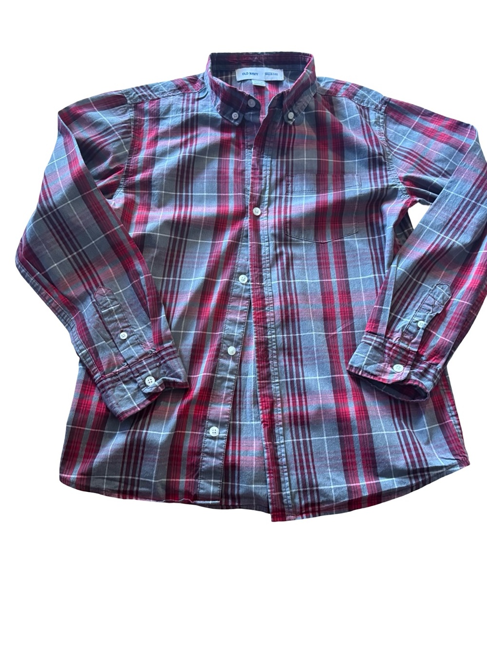 Old Navy Red and Gray Plaid Button-Down Shirt - Kids